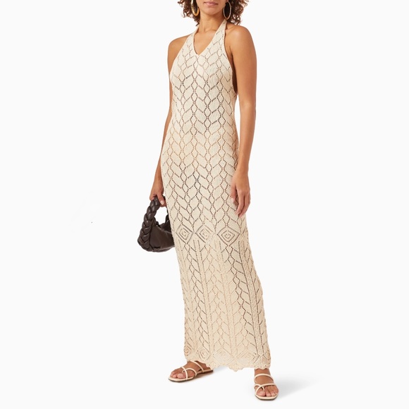 Savannah Morrow Beige Maxi Knit Halter Dress NEW - Picture 3 of 10